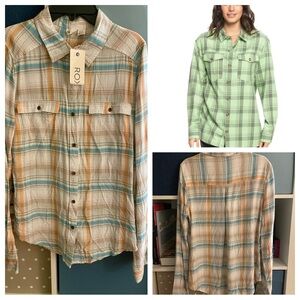 Roxy Blue and Orange Casual Button Down Shirt